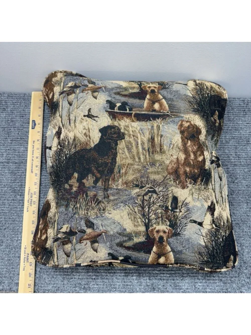 Lot Of 2 Field And Stream 18” Throw Pillows Tapestry Hunting Dog Labrador Bear